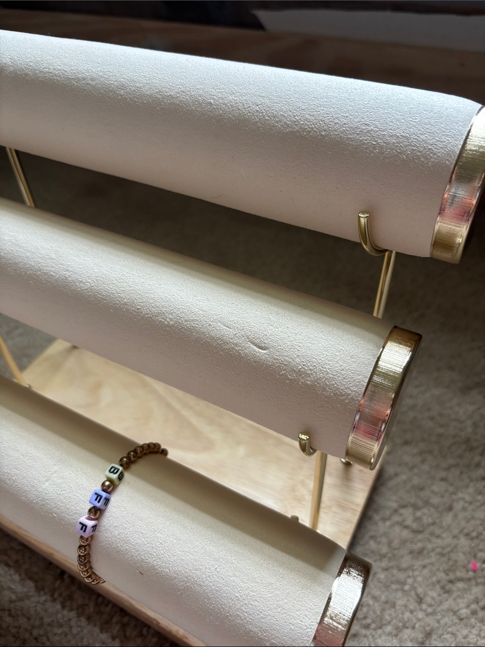Three-Tier Jewelry Bracelet Display - Cream & Gold - Picture 3 of 11